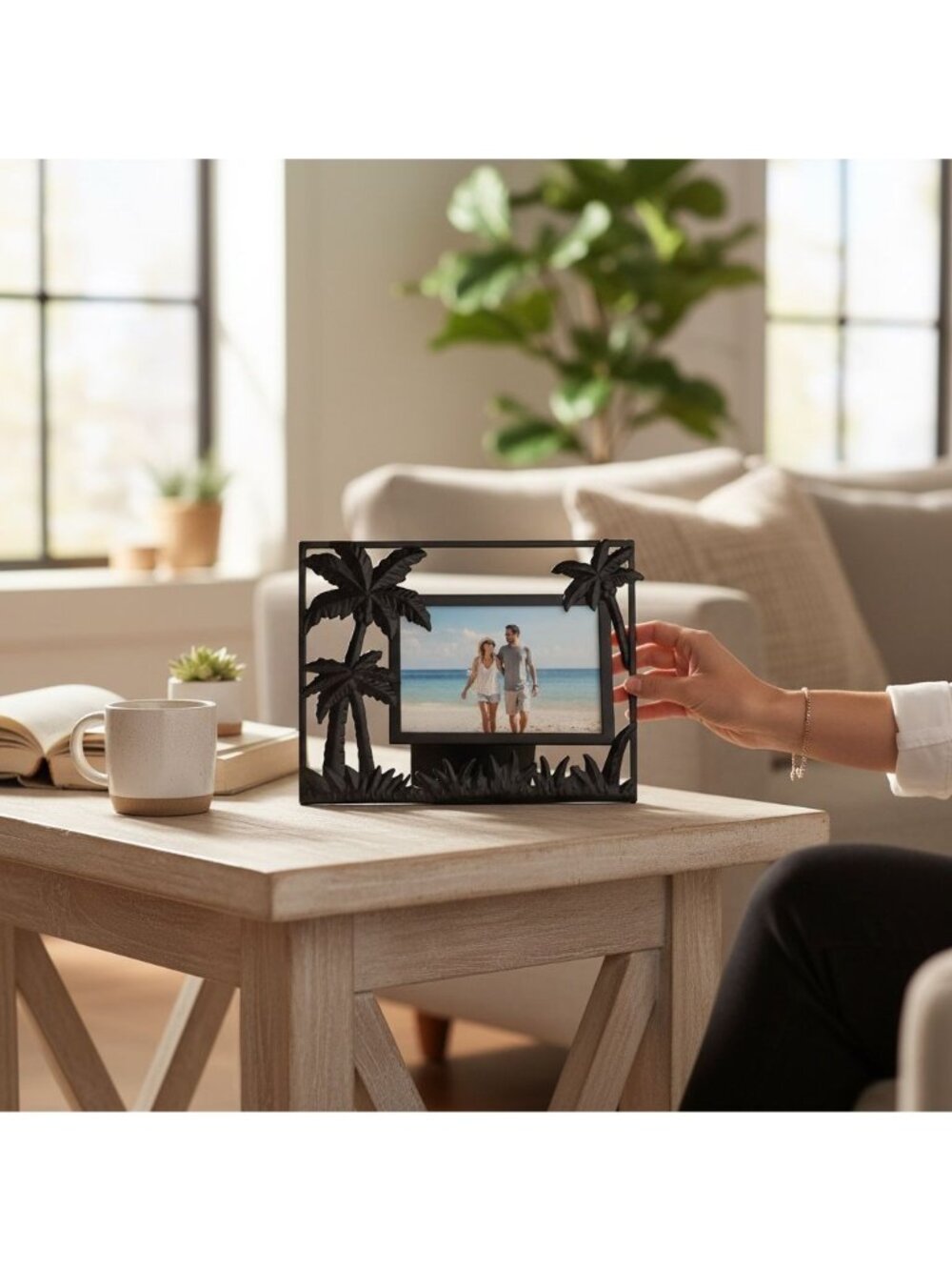 Sonoma Life + Style Black Metal Palm Tree 4" x 6" Picture Frame Tropical Design